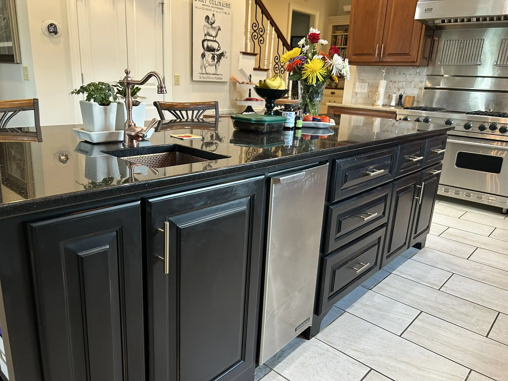 Custom dark kitchen island cabinets by Tubbs Cabinet Shop in Jackson TN